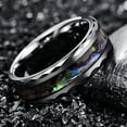 thumbnail image 3 of 8mm Abalone Shell Tungsten Rings for Unisex Silver Wedding Bands Faceted Edge Size 7-14, 3 of 6