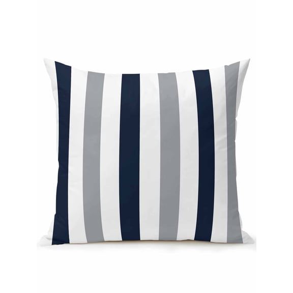Waterproof Outdoor Throw Pillows with Inserts 16"x16", Navy Blue Gray Striped Soft Decorative Pillowcases for Couch Bedroom, Farmhouse Stripe Art Pillow Covers for Sofa Living Room