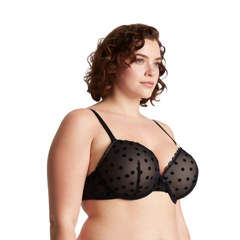 Curve Muse Women's Plus Size Push Up Add 1 and a half Cup Underwire Mesh Bra -2PK-BLACK,CREAM-48DD