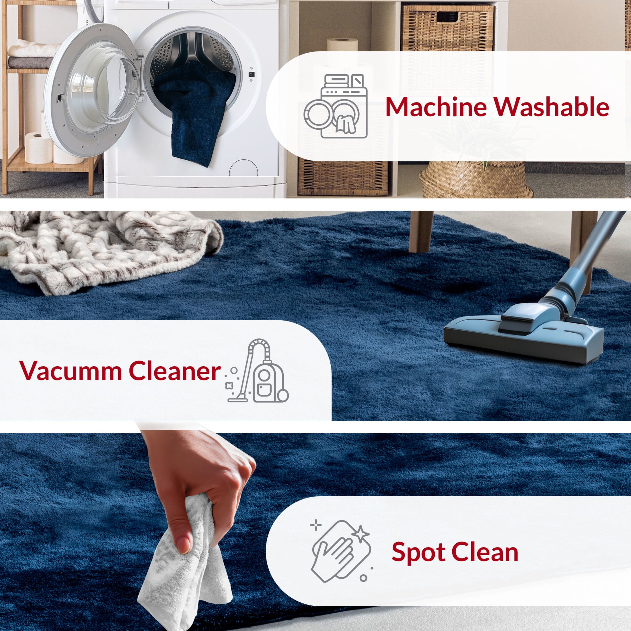 nuLOOM Loni SuperiorWash Solid Machine Washable Shag Area Rug, 4' x 6', Loni Navy