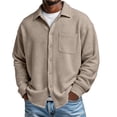 thumbnail image 2 of Handshe Men's Waffle Knit Button-Up Shirt, Solid Color Long Sleeve with Turn-Down Collar, Casual Comfort for Everyday Wear and Leisure Activities, 2 of 7