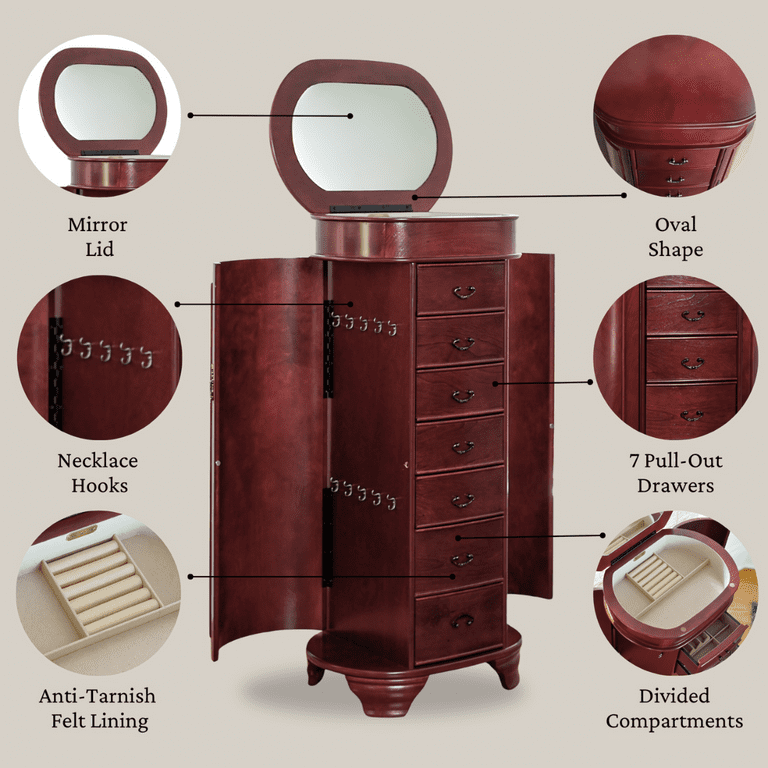 Hives and Honey Daley Oval Standing Jewelry Armoire Cherry Brown