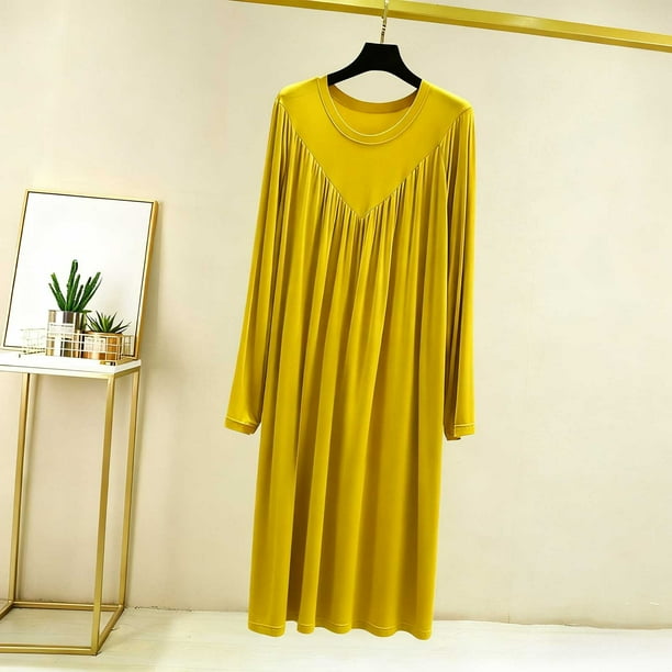Camisón largo para mujer, color liso, cuello en V, manga larga, para el hogar