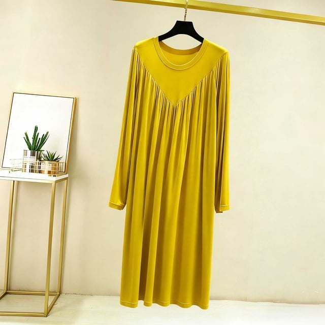 Camisón largo para mujer, color liso, cuello en V, manga larga, para el hogar