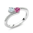 thumbnail image 2 of Gem Stone King 925 Sterling Silver Sky Blue Aquamarine and Pink Moissanite Bypass Ring for Women (0.72 Cttw, Gemstone March Birthstone, Round 4MM, Available in Size 5, 6, 7, 8, 9), 2 of 4