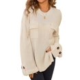 thumbnail image 3 of Womens Knit Tops 2025 Oversized Long Sleeve Crewneck Sweater Business Casual Blouses Basic Sweater Apricot L, 3 of 9