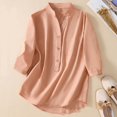 thumbnail image 3 of LIJCC Cotton and Linen Women'S Pocket Shirt Loose Mid-Sleeve Top Stand Collar Button-Down Shirt Cotton and Linen Women'S Pocket Shirt Loose Mid Sleeve Top Stand Collar Button Down Shirt, 3 of 7