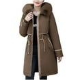 thumbnail image 3 of Womens Winter Fashion Coats Casual Jacket Thick Long Sleeved Solid Color Plus Size Loose Coffee Outerwear Jacket M-5XL, 3 of 4