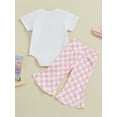 thumbnail image 5 of FEORJGP Toddler Baby Girl Father's Girl Summer Outfits 3M 6M 12M 18M Infant Short Sleeve Jumpsuit Letter Print Romper Crew Neck Bodysuit + Elastic Waist Plaid Flare Pants Cute Casual 2 Piece Set, 5 of 9
