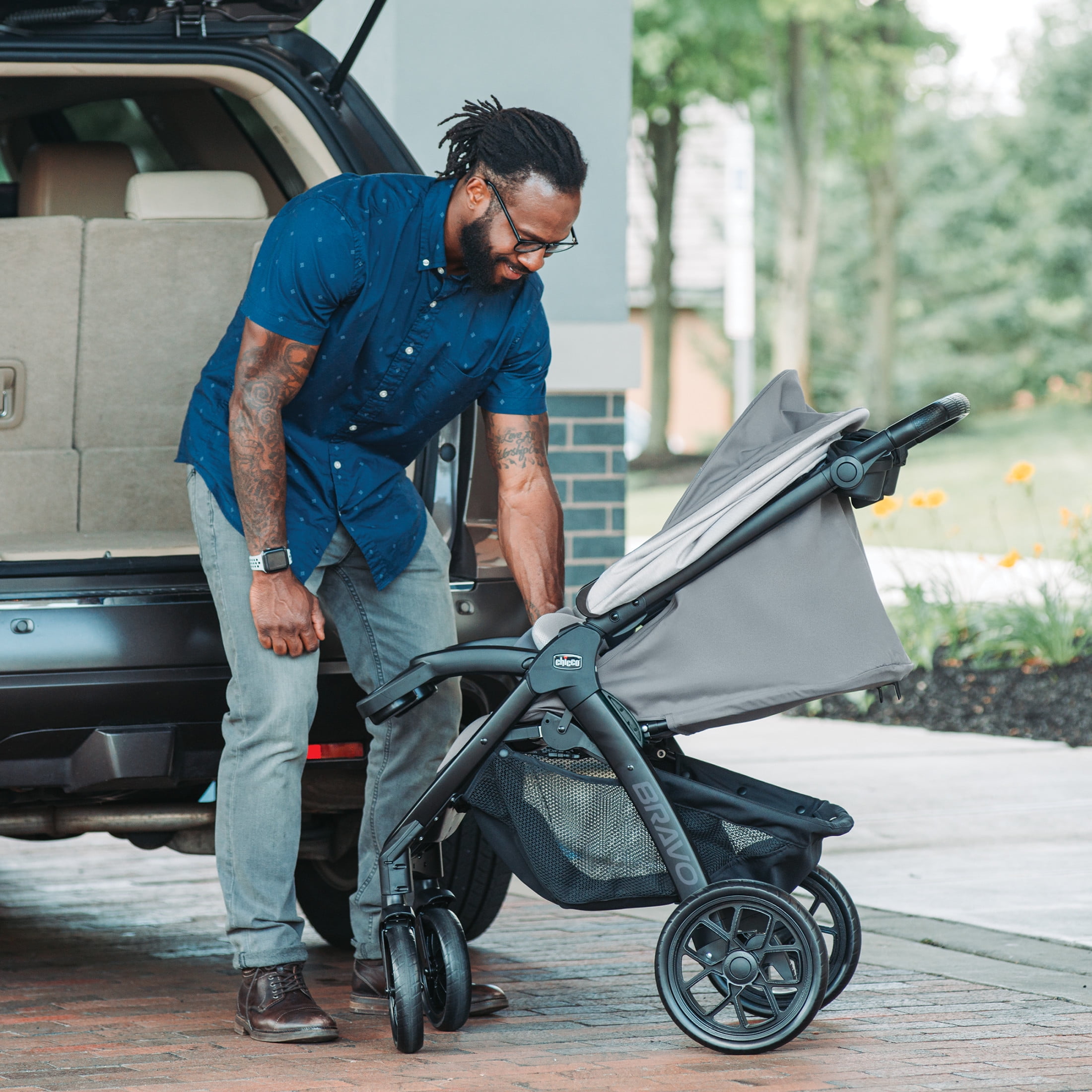 Chicco Bravo® LE ClearTex® Trio Travel System Stroller with KeyFit Max ClearTex® Infant Car Seat  - Atlas (Grey), New