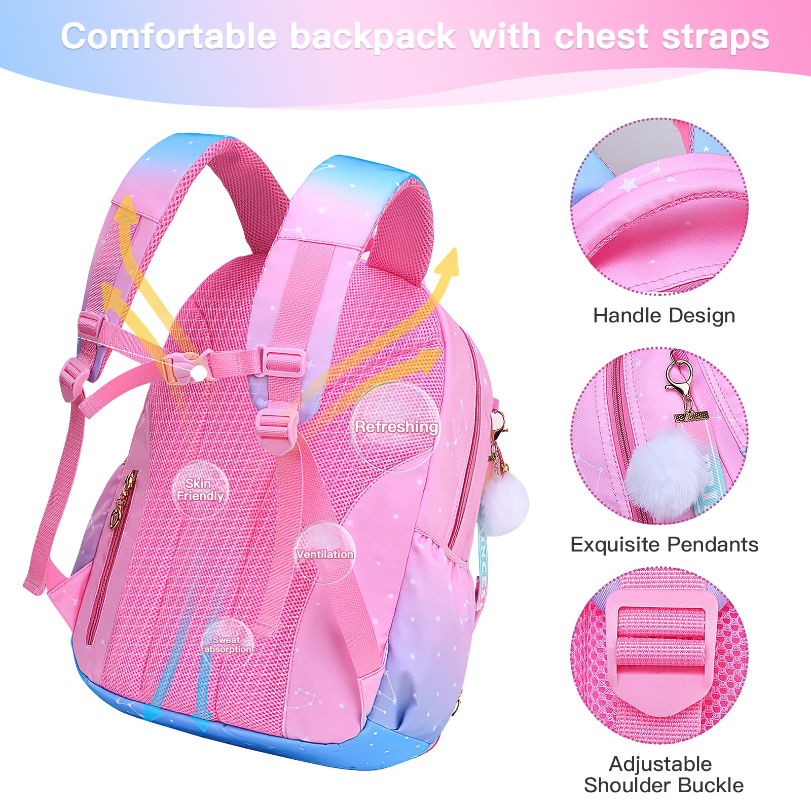 Kadyn 16" Kids Backpacks,Waterproof Princess School Bag for Girls, Children School Bags with Lunch Bag, Pink Kadyn 16" Kids Backpacks,Waterproof Princess School Bag for Girls, Children School Bags with Lunch Bag, Pink