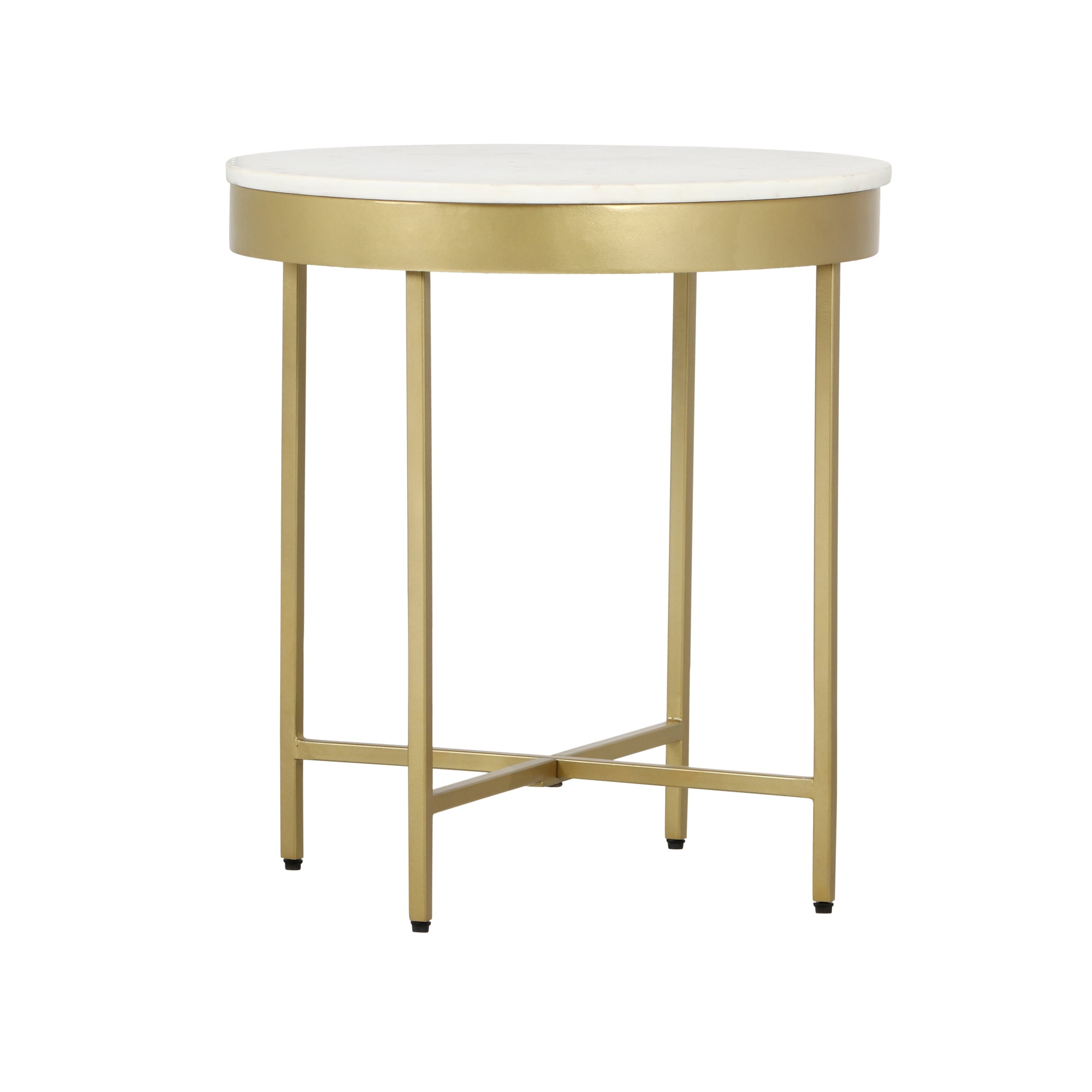 Ox Bay Cerys Modern Wrought Iron Hand Made Indoor Round Side Table, Gold /White, 20" Diameter x 22" H