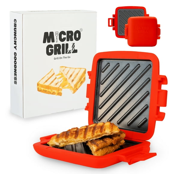 Micro Grill | Microwave Grill Sandwich Maker - Grilled Cheese Sandwich Maker - Munchy - Toastie Maker- Panini Press - Travel Sandwich Maker (Red)