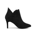thumbnail image 3 of BLISSFUL STEP Women's Zip Pointed Toe Stiletto Bow Heels Ankle Boots Black 9.5, 3 of 7