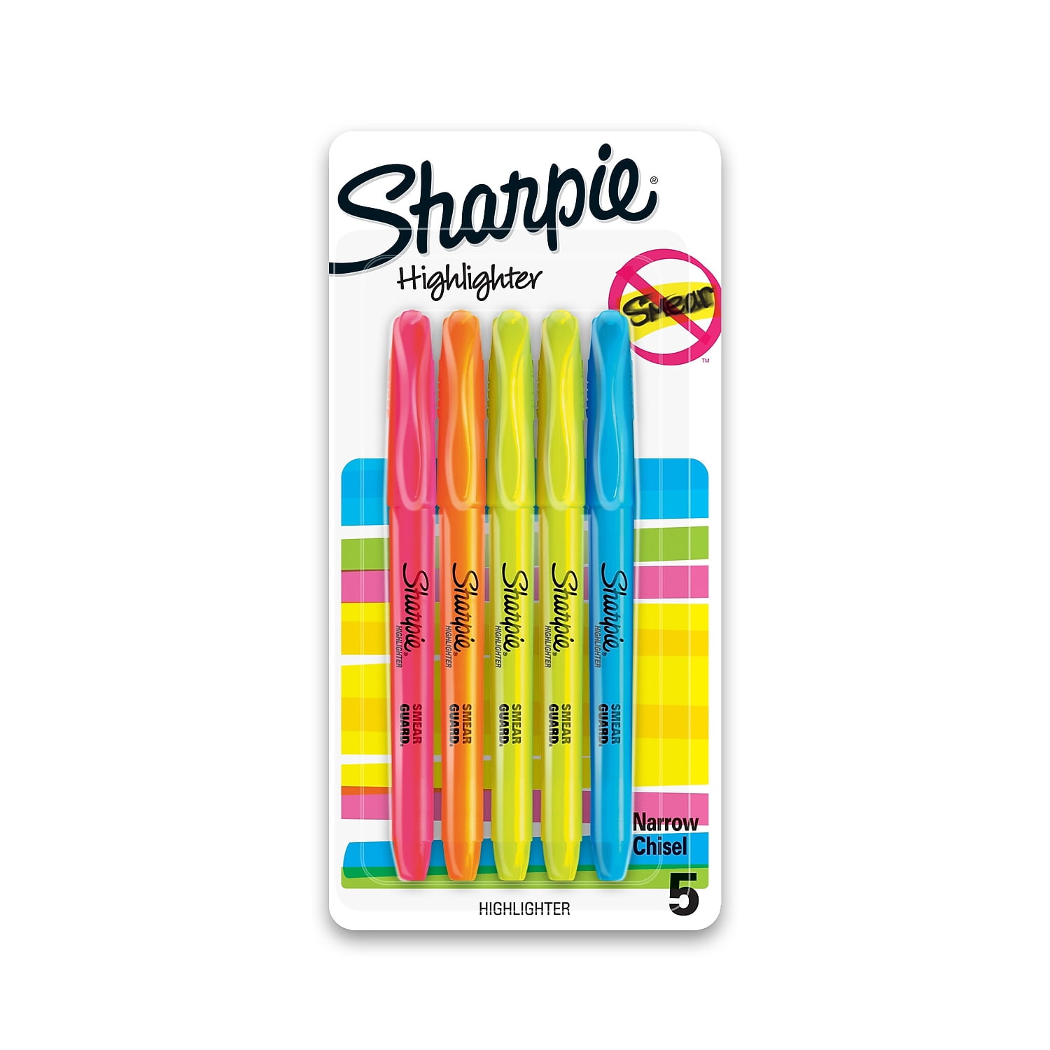 (4 pack) Sharpie, SAN1908101, Accent Smear Guard Highlighter, 5 / Pack