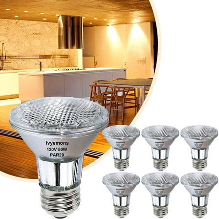 Ivyemons PAR20 Halogen Bulb 50W (6 Pack) 120V Dimmable 2800K Warm White E26 Base Track/Hood Range Lights