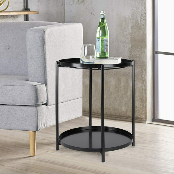 Black Tray Metal End Table Small Round, Small Round Metal And Glass End Tables