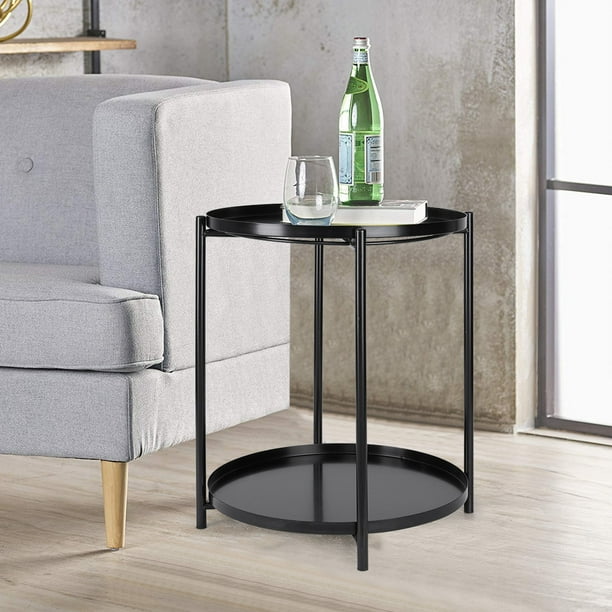 Black Tray Metal End Table Small Round Side Tables Outdoor Indoor Com Black Tray Metal End Table Small Round, Small Round Metal And Glass End Tables