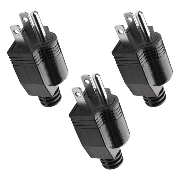 GUYUTING Electrical Male Replacement Plug 3 Pcs 3 Prong Black ABS 15A 125V AC Flame Retardant for Home Decoration Outdoor RV Wire Repair Use
