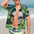 thumbnail image 7 of Pofeuu Skull and Palm Leaves Print Hawaiian Shirt for Men Sleeves Casual Button Down Summer Beach Dress Shirts T-Shirts,X-Large, 7 of 7
