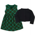 thumbnail image 3 of Hudson Baby Baby Girls Cotton Dress and Cardigan Set, Forest Green Plaid, 0-3 Months, 3 of 5