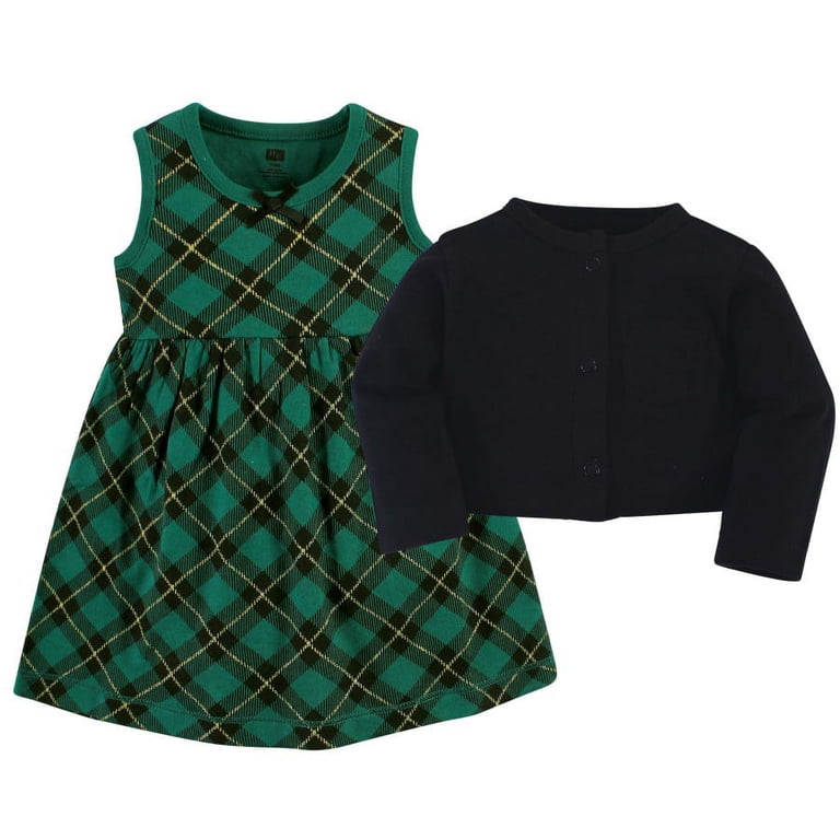 green plaid baby dress Hudson Cotton and Cardigan Set Forest 0-3 Months tinker bell adult costume