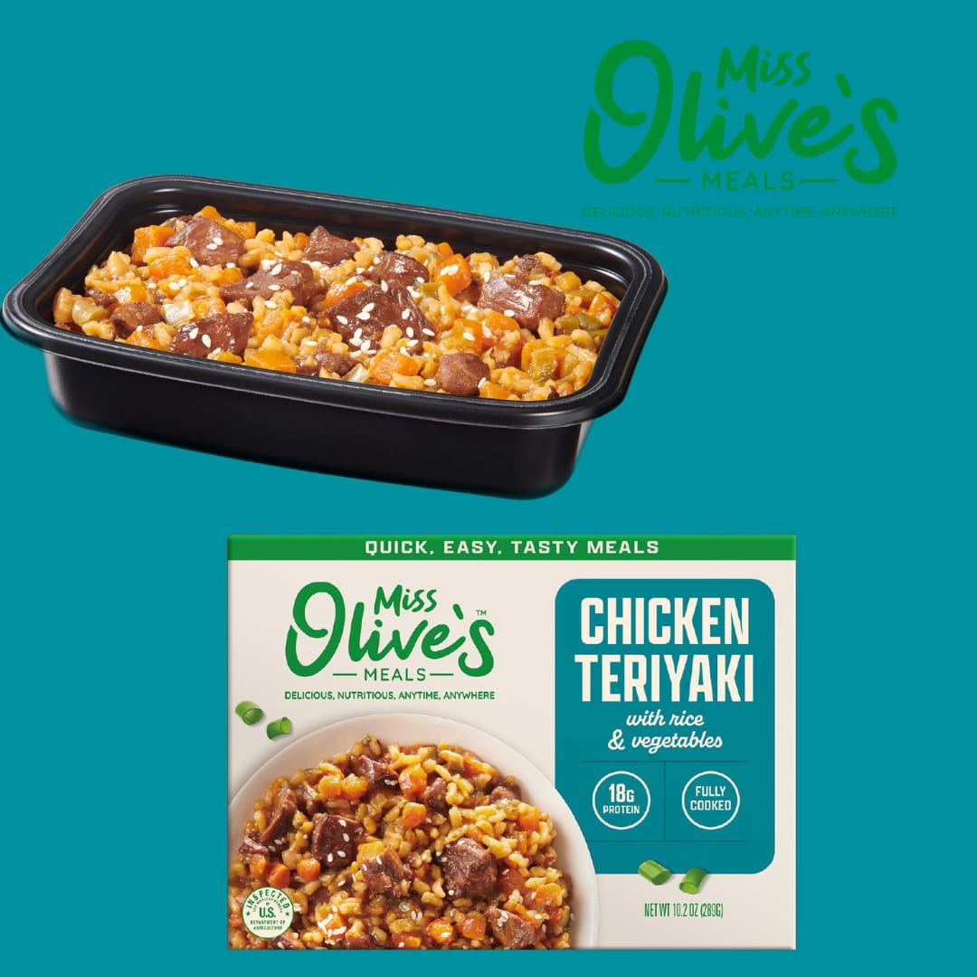 Miss Olive’s Ready Meals Variety Pack – 10 Pack (2 of Each Flavor) – Savory Entrées Including Tinga, Tikka, Teriyaki, Pasta Fagioli & Chicken Parm – Heat & Serve Microwave Meals, Larger Portions