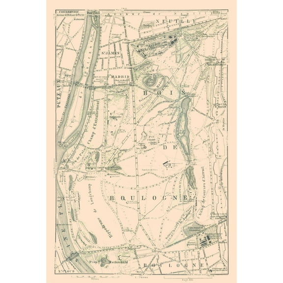 Historic Map - Paris France Bois de Boulogne - Baedeker 1911 - 23 x 34.19 - Vintage Wall Art