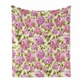 thumbnail image 1 of Shabby Flora Soft Flannel Fleece Throw Blanket, Organze Rose Like Flower with Leaves Branches Image, Cozy Plush for Indoor and Outdoor Use, 70" x 90", Pale Green Baby Pink, by Ambesonne, 1 of 6