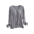thumbnail image 2 of Women's Long Sleeve Sleep T Shirt Basic Layer Stretchy Shirts Neck Pajama Top, 2 of 5