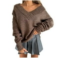 thumbnail image 2 of Lilgiuy Women's Winter Casual Solid Color V-neck Long-sleeved Knitted Loose Sweater Top for Beach Hawaiian, 2 of 5