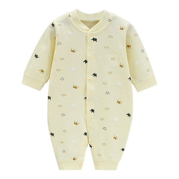 WRKEKC Baby Girls Romper, Baby Boys Jumpsuit, Newborn Summer Button-Up Print Round Neck Long Sleeve Comfortable Rompers