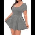 thumbnail image 2 of Vestido Mini para Mujer, Escote Cuadrado, Corta, Bajo con Volantes y Pantalón Corto Incorporado, Gris, Talla XXL, 2 of 10