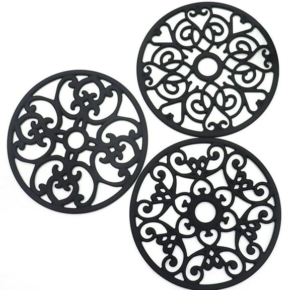 Dznils 3Pcs Silicone Trivet Mats Heat Resistant Kitchen Hot Pads Hot Pot Holder, Black
