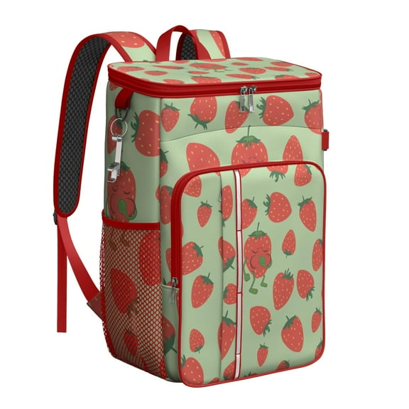 Sweet Strawberry Print Cooler Backpack, Leakproof Insulated Lunch Bag for Berry Lovers and Outdoor Fun