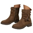 thumbnail image 3 of Women's Ankle Boots - Oversized Square Toe Suede Short Work Boots with Side Zipper and Round Toe, 3 of 9