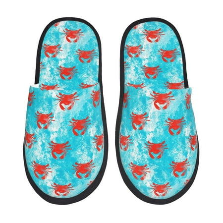 

Qekee Crab Swims In The Ocean Print Furry Slippers for Women and Men House Slipper Funny Bedroom Slippers Indoor -Large