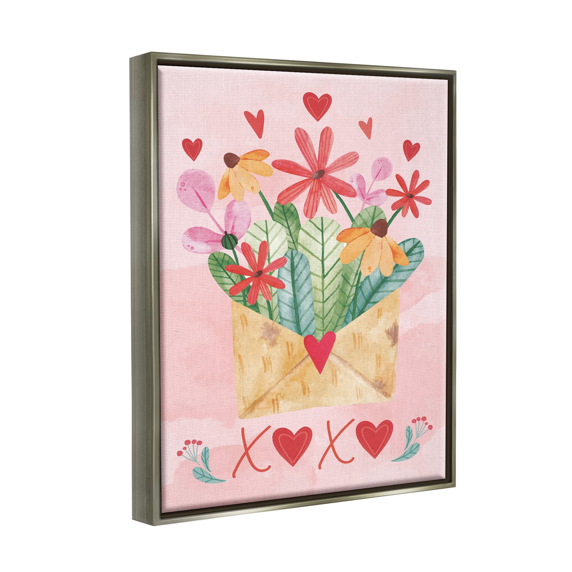Stupell Xoxo Love Letter Floral Blooms Holiday Painting Gray Floater Framed Art Print Wall Art