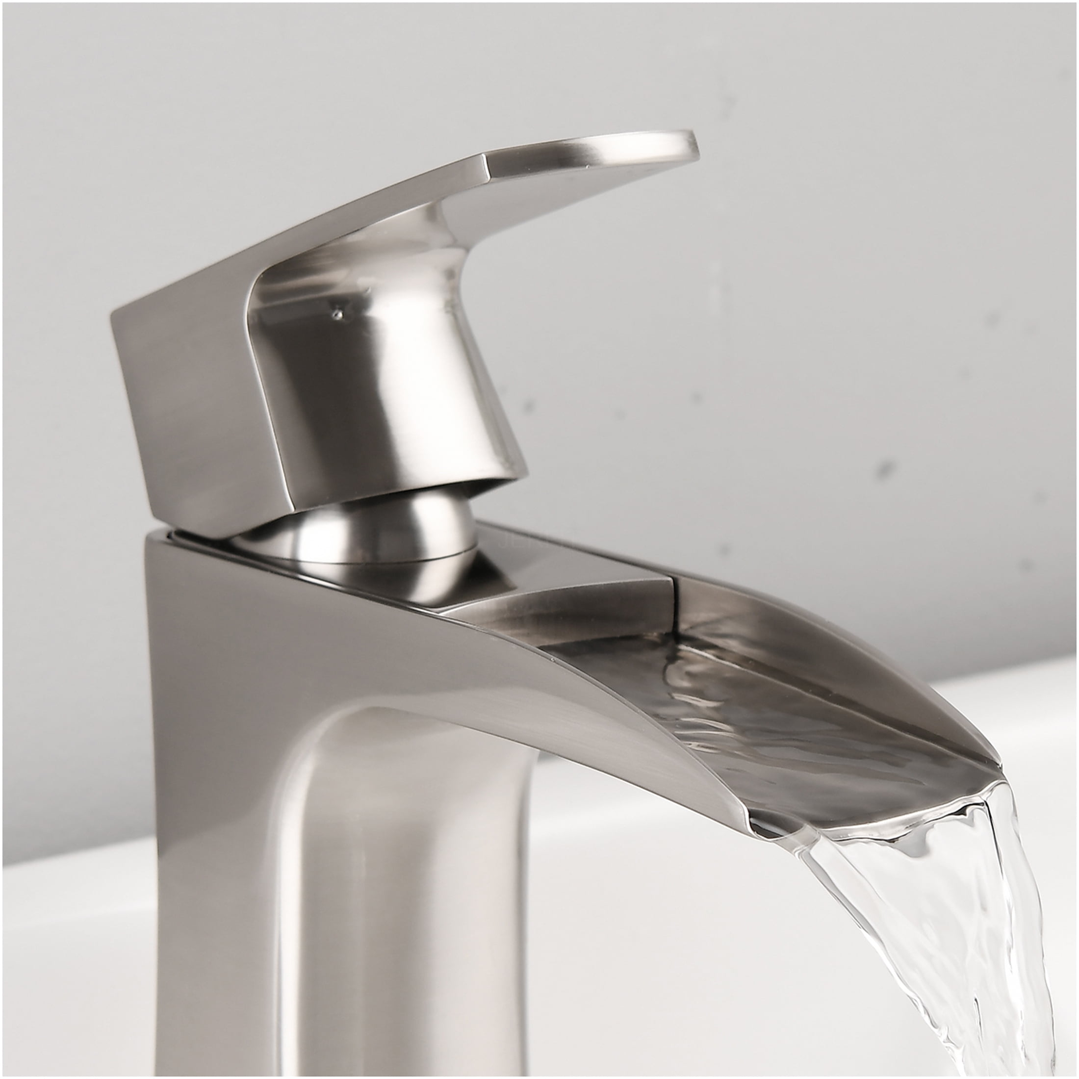 JERFIT Waterfall Bathroom Sink Faucet Single Handle, Brushed Nickel 1-Hole Vessel Vanity Tap with Pop-Up Drain, Brass Construction
