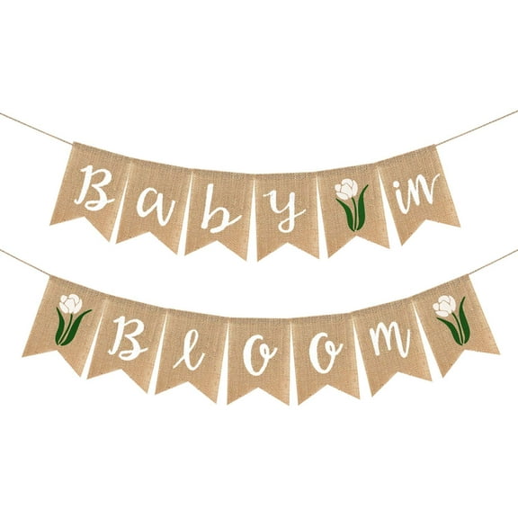 Baby in Bloom Burlap Banner with Flower Welcome Baby Jute Bunting Garland for Spring Theme Garden Mommy To Be Celebration Supplies Boy Girl Baby Shower Decoration