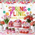 thumbnail image 3 of 7x5FT Spring Flying School Dance Backdrop Colorful Floral Party Decoration Banner Supplies Flowers Middle School Theme Photography Background Cake Table Photo Booth Props, 3 of 7