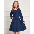 thumbnail image 5 of Oudiya Girls Long Sleeve Fall Dresses Formal Party Holiday Swing Flowy Ruffle Midi Dress, 5-13Y, 5 of 8