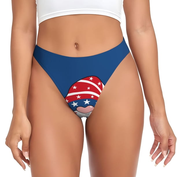 Balery Three Gnome Independence Day Tangas de Algodón para Mujer con Estampado – Ropa Interior Sexy, Transpirable, G-string-X-Large