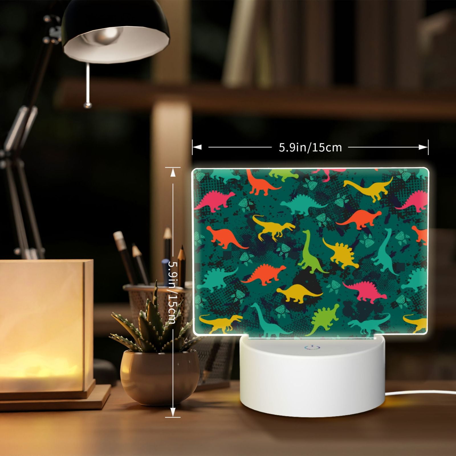 Kdxio Colorful Dinosaurs Rectangular Acrylic Night Light Acrylic Sleep Night Light Friend Gifts for Birthday Gifts for Women Teens Boys Girls