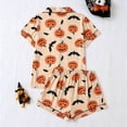 thumbnail image 5 of Cute Halloween Pajamas for Women Satin Raglan Stretch Bat Print Halloween Pj Loungewear Button Down Short Sleeve Sleepwear Set, 5 of 8