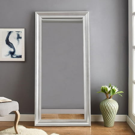 Beaded Framed Floor Mirror Silver 66 X 32 By Naomi Home