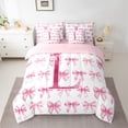 thumbnail image 2 of jejeloiu Chic Bow Ribbon 7 Pieces Bedding Comforter Set,Girls Pink Bowknot Full Bedding Set,First Letter L Fitted Sheet Flat Sheet For Girls,Super Cozy Room Decor Reversible, 2 of 8