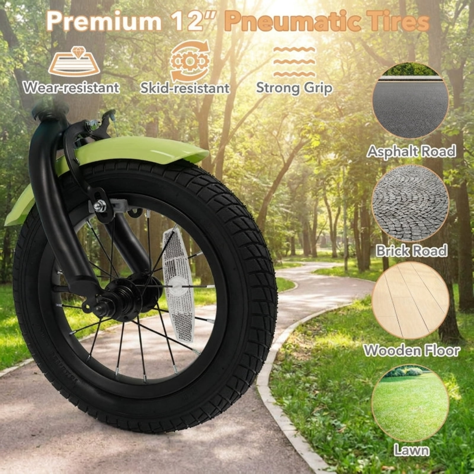 Redsmile Kids Bike 12 Inch with Training Wheels and Basket for Boys Girls Ages 3-4, Toddler Bicycle with Adjustable Seat, Coaster Brake, Beginner Trainer Bike, Green