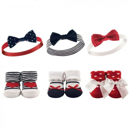 UPC: 0660168581362 | Hudson Baby Infant Girl Headband and Socks Giftset 6pc  Red Navy  One Size