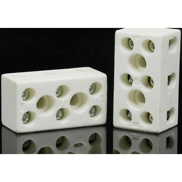 FSLiving 3 Way 10A Ceramics Terminal Blocks High Temp Porcelain 8 Holes Ceramic Connectors for Electrical Wire Cable, 10 Pcs